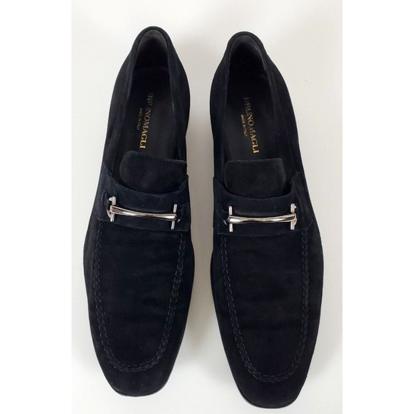 Bruno Magli Suede Leather Bit Loafers Black Made in Italy Size 13 M - VERY CLEAN - Picture 4 of 11